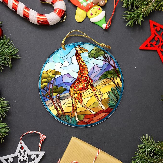 Giraffe Christmas Ornament, Giraffe Faux Stained Glass Decor, Gift Exchange - Image 6