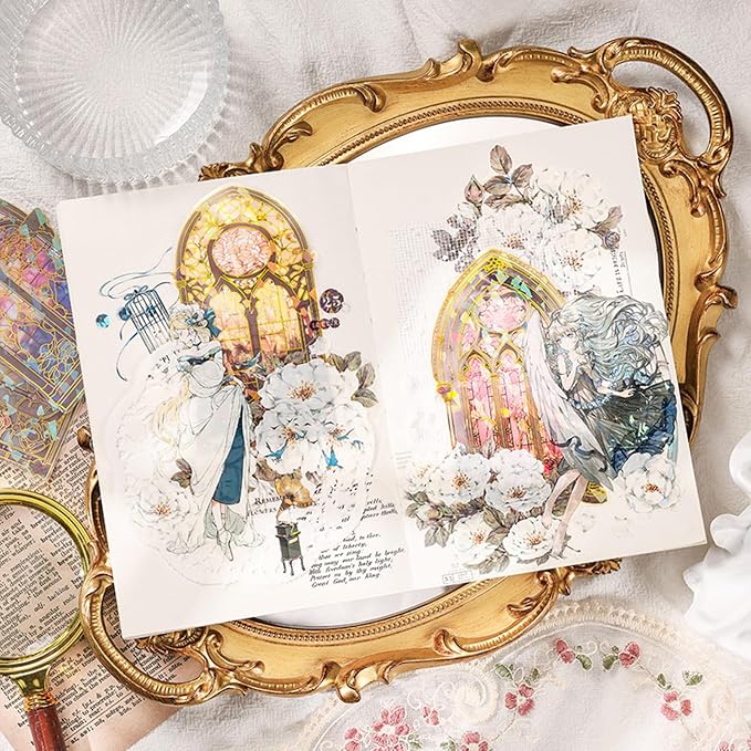 Holographic Transparent Glitter Stickers, 40 Pieces Window Frame Scrapbook Junk - Image 6