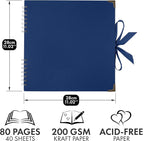 Bstorify Square Scrapbook Photo Albums 80 Pages Blue Thick Paper, Ribbon Closure - Image 2