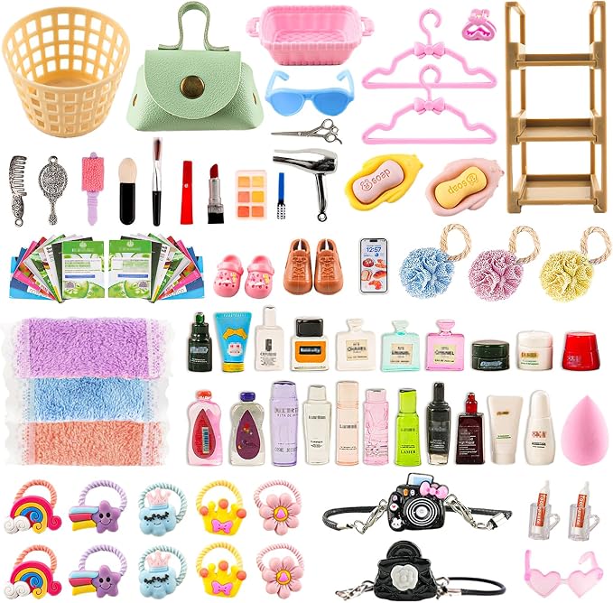 93 PCS Miniature Dollhouse Accessories Dollhouse Bathroom and Makeup Set by HUADELAIMA