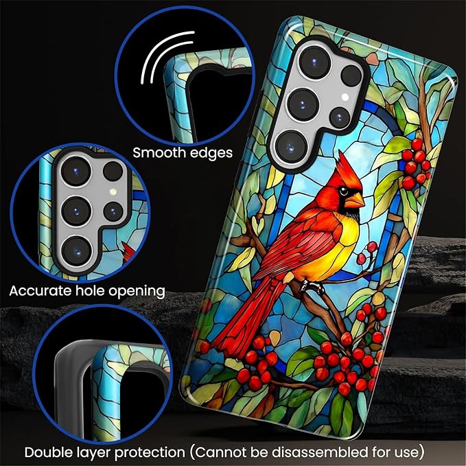 for Samsung Galaxy S25 Ultra Case, Stained Glass Cardinal Bird Pattern Glossy 2 - Image 5