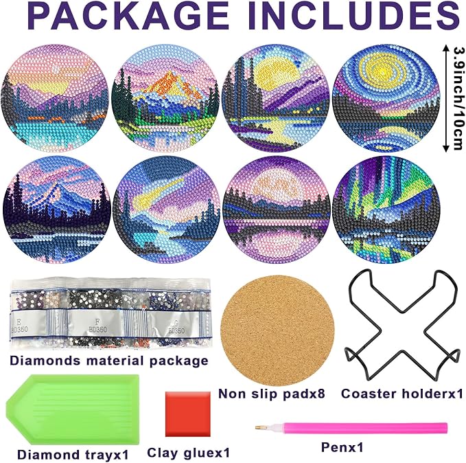 UPINS 8 Pcs Diamond Art Painting Coasters - Image 2