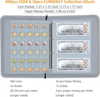 400-Pocket Fireproof Coin Collection Book & 36 Paper Money Organizer Binder | - Image 3