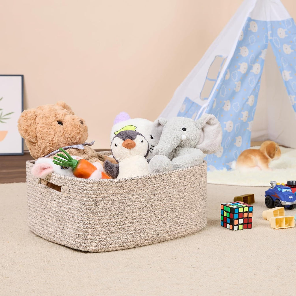 Large Storage Baskets for Shelves, Closet Organizers Bins for Clothes Blanket Towels, Baby Nursery, Toy Baskets Box, Woven Rope Baskets, 17 x 13 x 7.5”, 2 Packs Mixed Brown