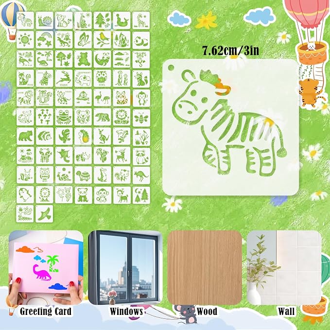 72 Pcs Animals Stencils for Painting Set, Reusable Tiger Dino Lion Deer Cute - Image 2