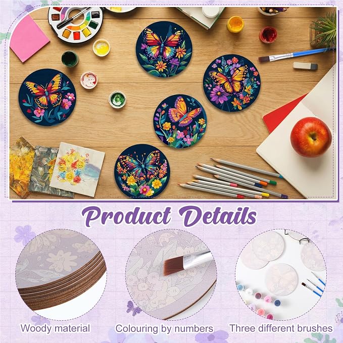 Reallnaive 8 Pcs Butterfly Flowers Paint by Numbers Kit - Image 3