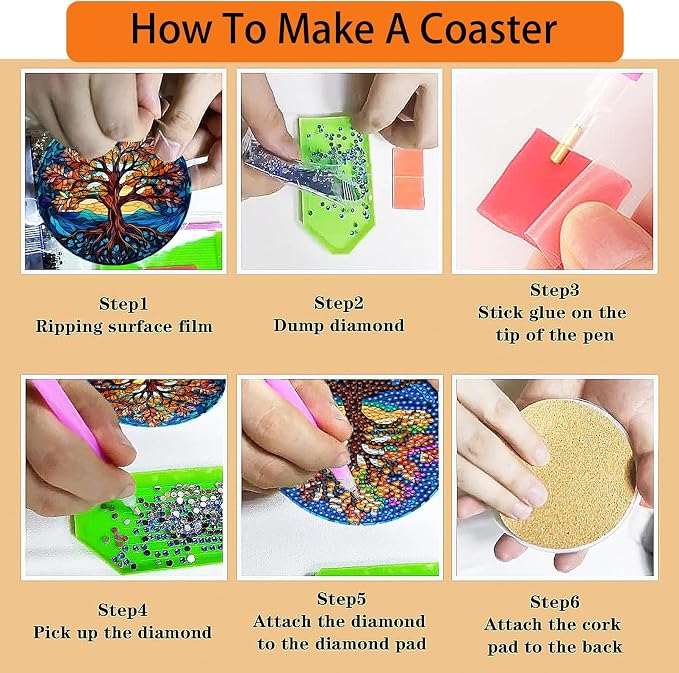 TDOOW Diamond Art Painting Coasters 8 Pcs Colorful Tree Diamond Art Coasters - Image 7