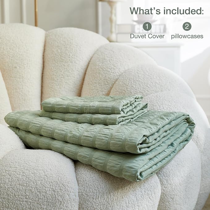 JELLYMONI Light Green Duvet Cover Full Size, Soft Breathable Seersucker Duvet - Image 6