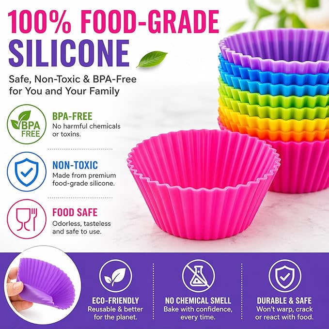 Cupcake Liners - Reusable Silicone Cupcake Baking Cups - Non-Stick Baking - Image 2