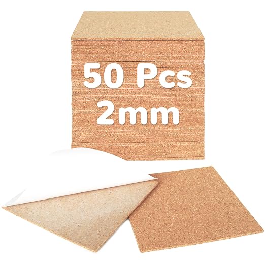 Self-Adhesive Cork Sheets for DIY Coasters, 4 Inch Square, Square Backing Cork by KITLAB