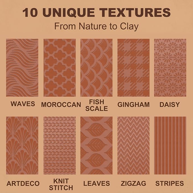 Hokkieam Clay Texture Rollers | 10-Pack Polymer Clay Texture Roller Set - Image 3