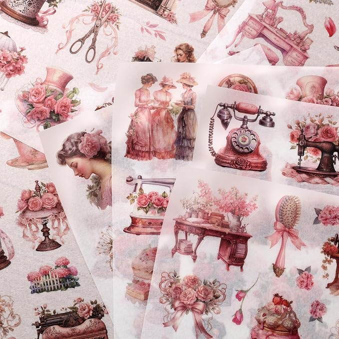 Vintage Ephemera Sticker 24 Sheets precut 300 washi Stickers Paper People - Image 7