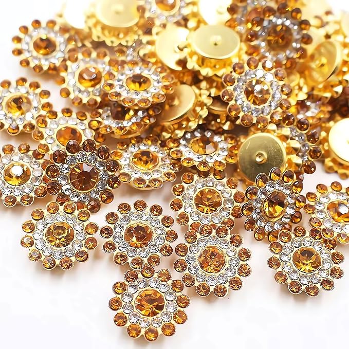 14mm 150pcs Crystals Golden Yellow Glass Gems Sew on Rhinestones, Metal Base by Unknown