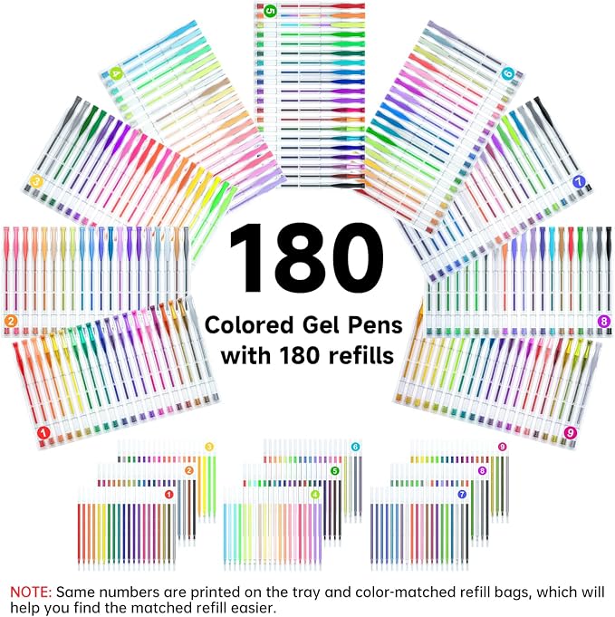 Shuttle Art 360 Pack Gel Pens Set, 180 Colors Gel Pen Set Plus 180 Color - Image 2