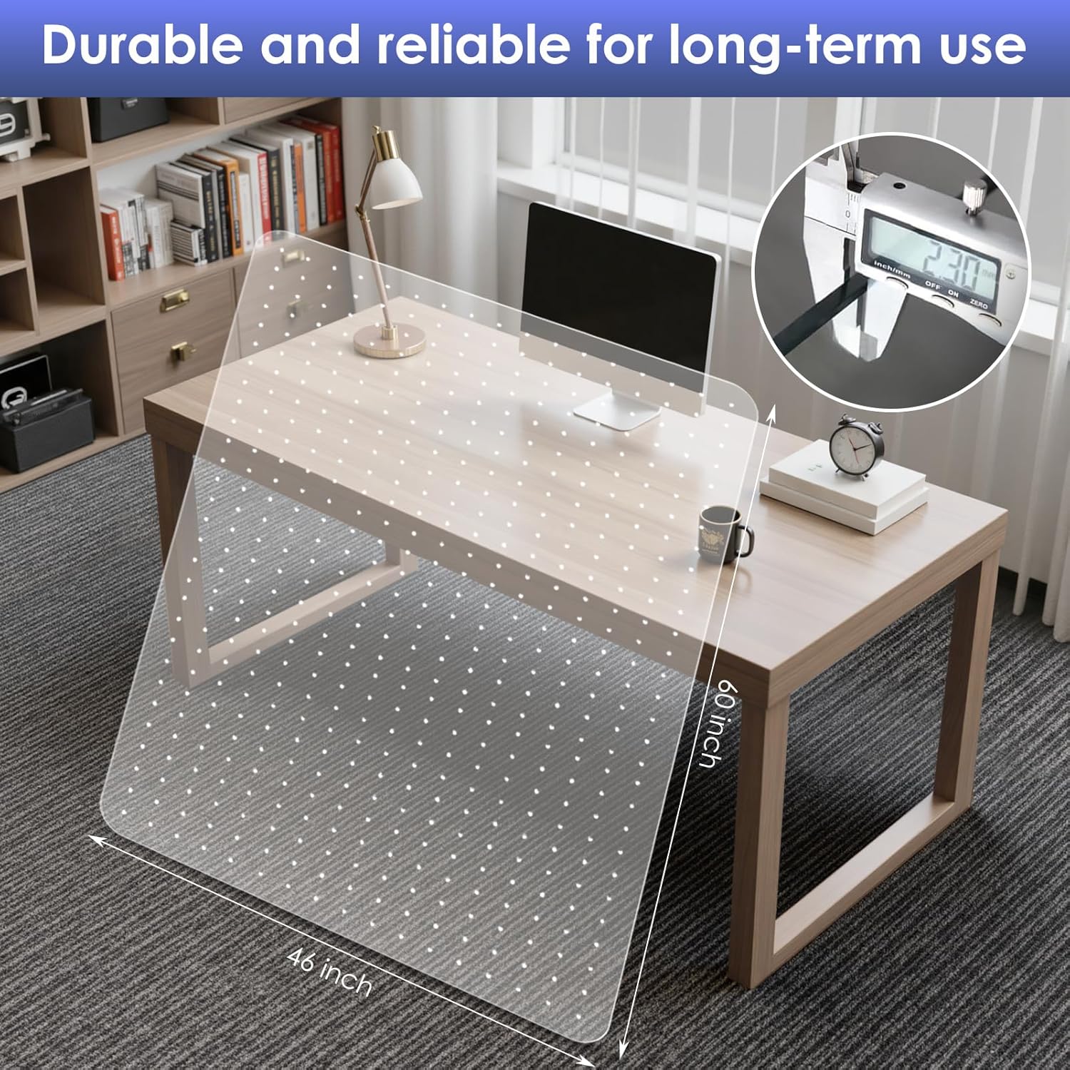 Kuyal Office Chair Mat for Carpet, 46x60 Clear Heavy Duty Computer Chair Mat, Under Desk Protector Carpeted Floors Mat, Easy Chair Movement,Ship Flat