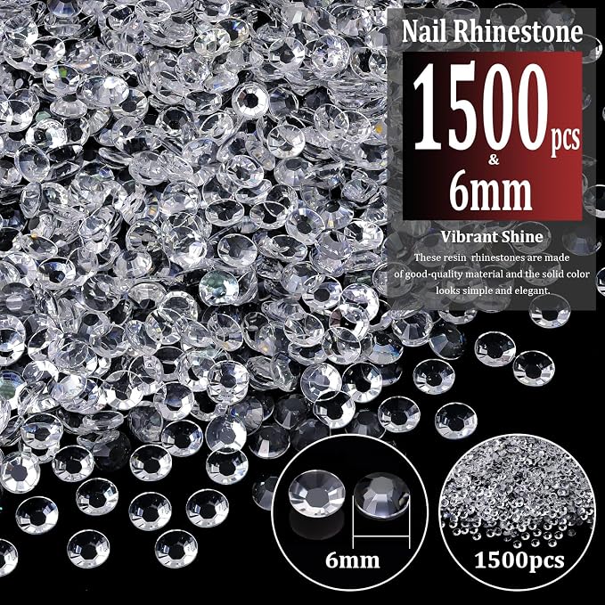 1500pcs 6mm Resin Rhinestones Bulk, Transparent Flatback Round Jelly - Image 2
