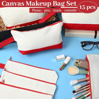 Silkfly 15 Pcs Cotton Canvas Makeup Bags Cosmetic Zipper Bags 10.2 x 5.5 x 2'' - Image 5