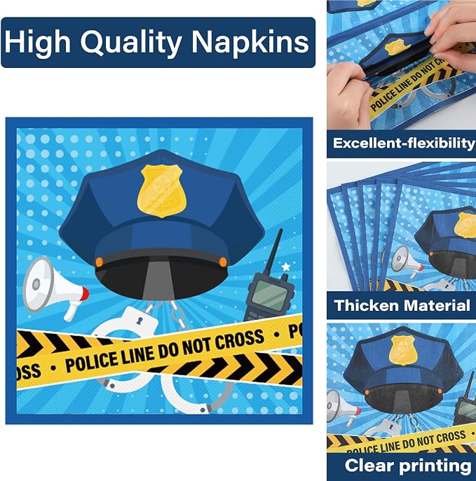 100 Pcs Police Party Plates and Napkins Party Supplies Police Birthday Party - Image 3