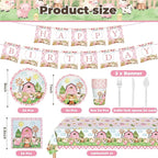 171 PCS Farm Animals Birthday Party Supplies, Disposable Pink Plates Napkins - Image 2