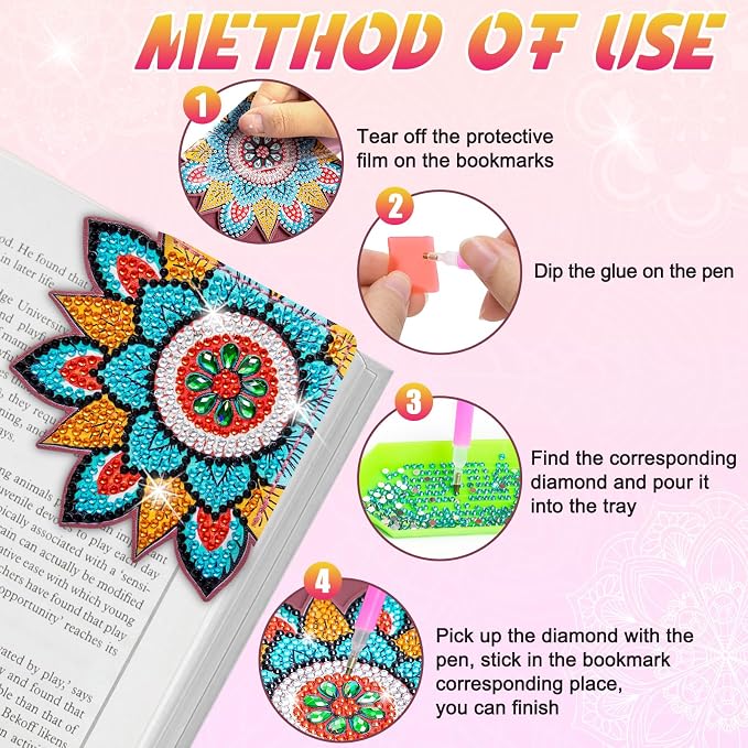 WIVICO 4Pcs Diamond Painting Bookmarks, Diamond Pearl Art Kits - Image 5