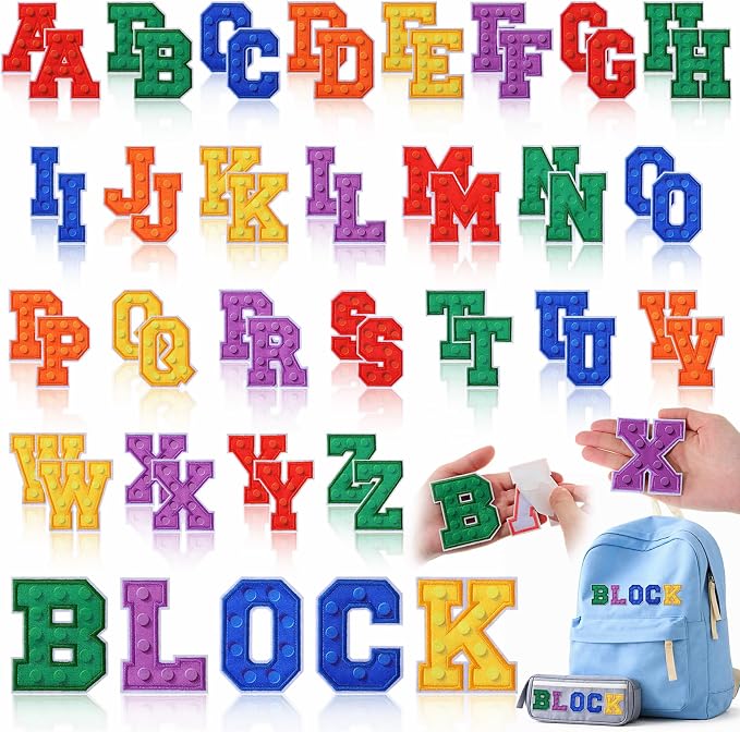 WILLBOND 52 Pcs Building Blocks Board Alphabet Patches 2.8 Inch Self Adhesive by Willbond+Technology+Limited