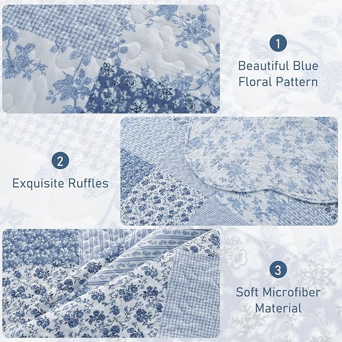 GOONE Queen Quilt Set 90"x90", Lightweight Washed Coverlet, Reversible Spring & - Image 6