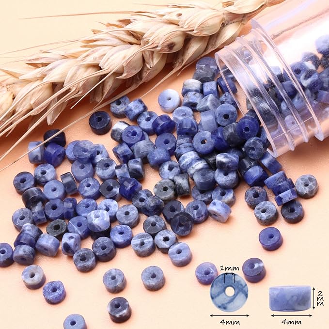 Natural Stone Heishi Beads for Necklace Making, 4mm x 2mm Small Flat Round - Image 7