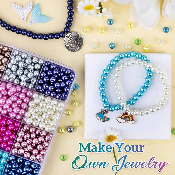 XSEINO About 1200+ PCS 6mm Imitation Pearl Style Glass Beads Bracelet Making Kit - Image 6