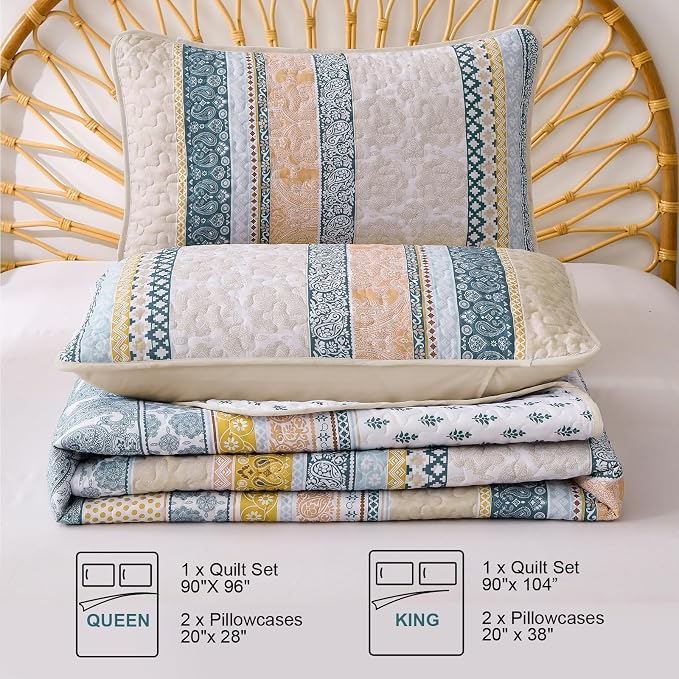 WONGS BEDDING Boho Quilt Set California King Size, Lightweight Microfiber - Image 7