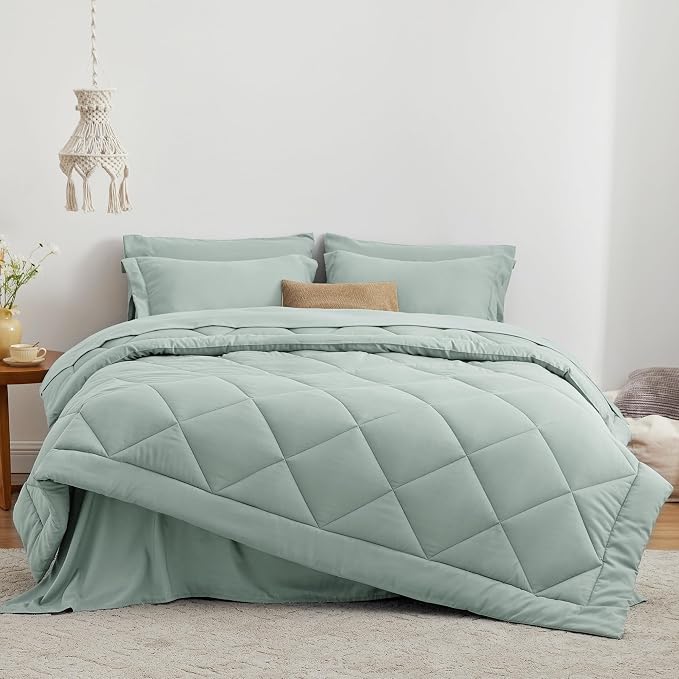 Love's cabin Queen Comforter Set Aqua, 7 Pieces Queen Bed in a Bag, All Season - Image 2