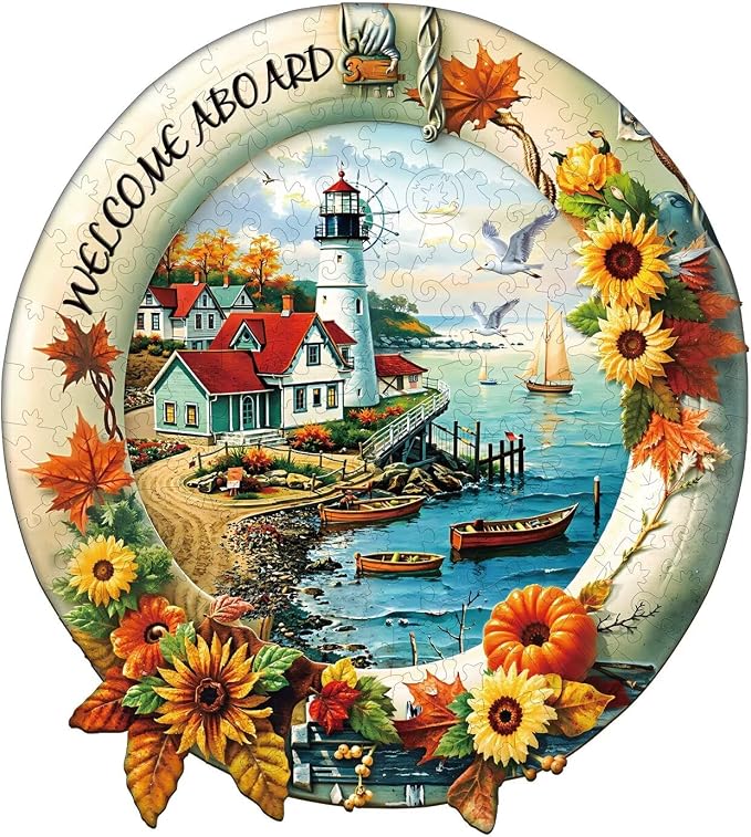 Sunflowers Puzzles Lighthouse Cottage Ocean Walkway Puzzle Adults Gifts by Jollitot