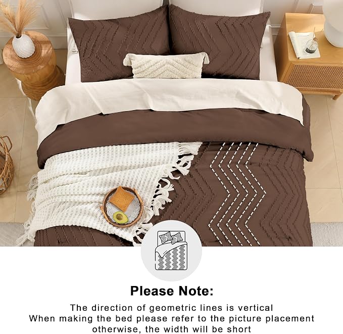 Andency Brown Comforter Set Full Size, Boho Soft Warm Tufted Bedding Comforter - Image 5