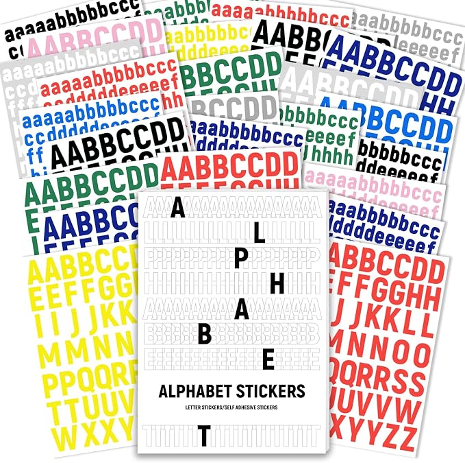 PRSTINCOL 3456 Pcs 36 Sheets Colorful Alphabet Stickers Pad, 9 Colors Self by PRSTINCOL