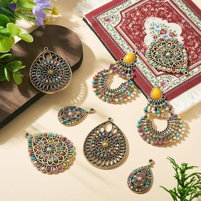 8Pcs Alloy Western Bohemian Teardrop Charms Antique Bronze Tibetan Style - Image 6