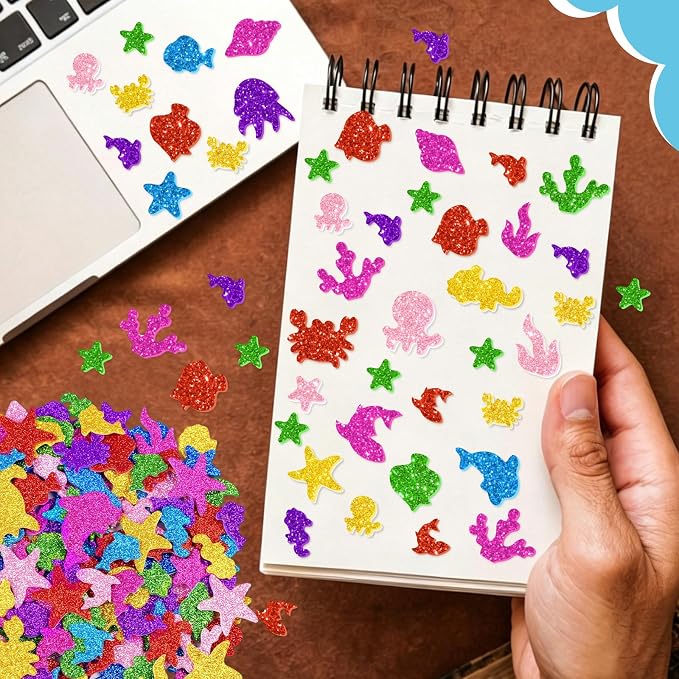 651 Pcs Glitter Foam Stickers, Sea Animal Shapes Stickers, 7 Sheets Colorful 3D - Image 8