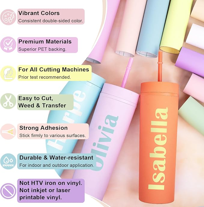 TECKWRAP 001 Matte Pastel Permanent Vinyl, 10 Boho Vinyl Adhesive Indoor & - Image 3