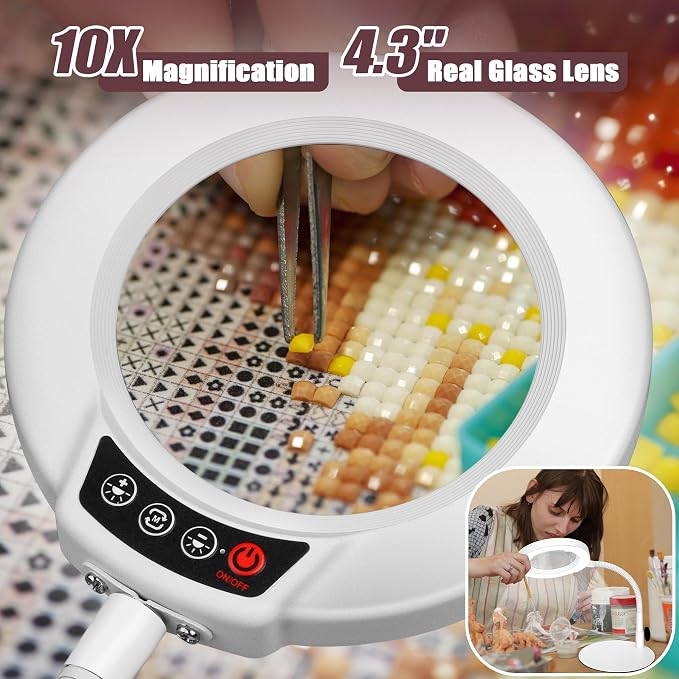 10X Magnifying Glass with Light and Stand, 16.5in Flexible Goose-Neck, 5 Color - Image 3