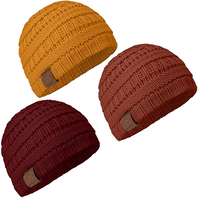 3-Pack Baby Beanies for Boys, Girls - Stretchy Knit Baby Hats, Cute Newborn & Toddler Winter Hat, Soft & Warm Infant Beanie 6-36 Months (Terracotta, M)