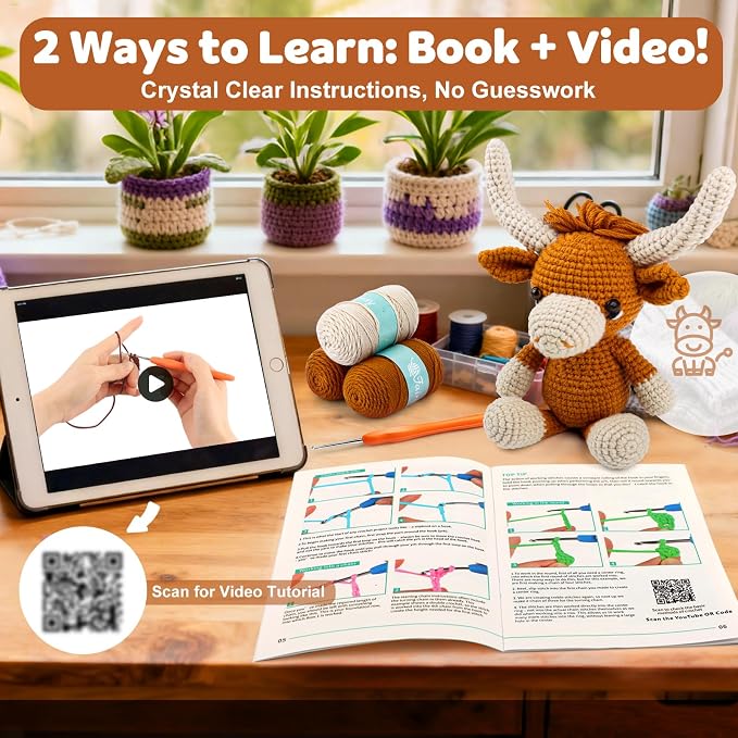 Faircosy Learn to Crochet Beginner Kit: All in One Highland Cow Crochet DIY Kit - Image 3