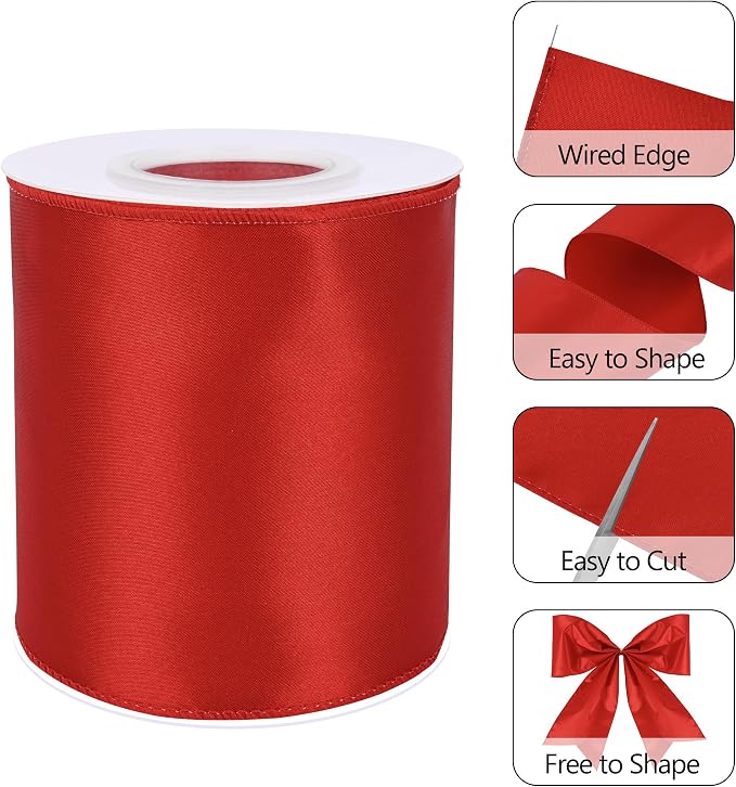Red 4 Inch 15 Yards Satin Wired Ribbon Easter Ribbons - Image 3