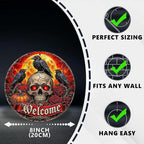 Skull Raven Halloween Metal Tin Sign Round Wall Decor Red Eyes Blood Moon Rose - Image 2