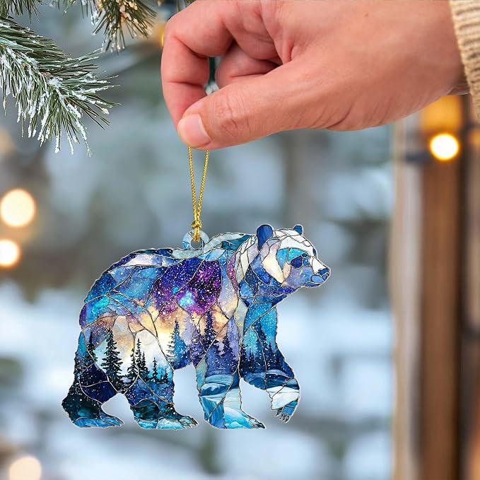 Bear Christmas Ornament, Faux Stained Glass Bear Acrylic Hanging Decoration - Image 5