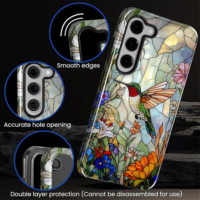 for Samsung Galaxy S23 Plus Case, Hummingbird Wildflower Stained Glass Pattern - Image 5