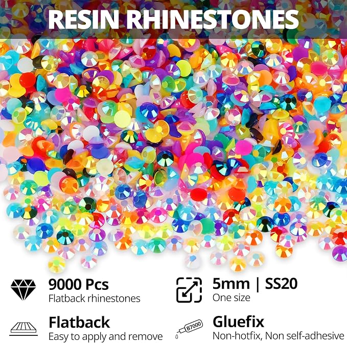 9000Pcs 5mm Rainbow Jelly Colored Rhinestones Gems Bedazzling Bedazzler Kit - Image 2