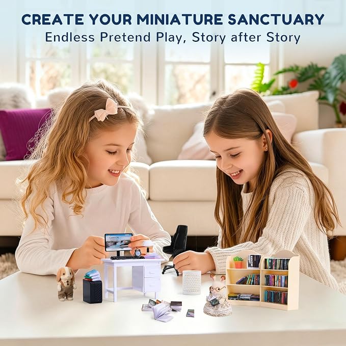 1:12 Scale Mini Desk Set with 100 Mini Books & 2 Bookshelves — Miniature - Image 7
