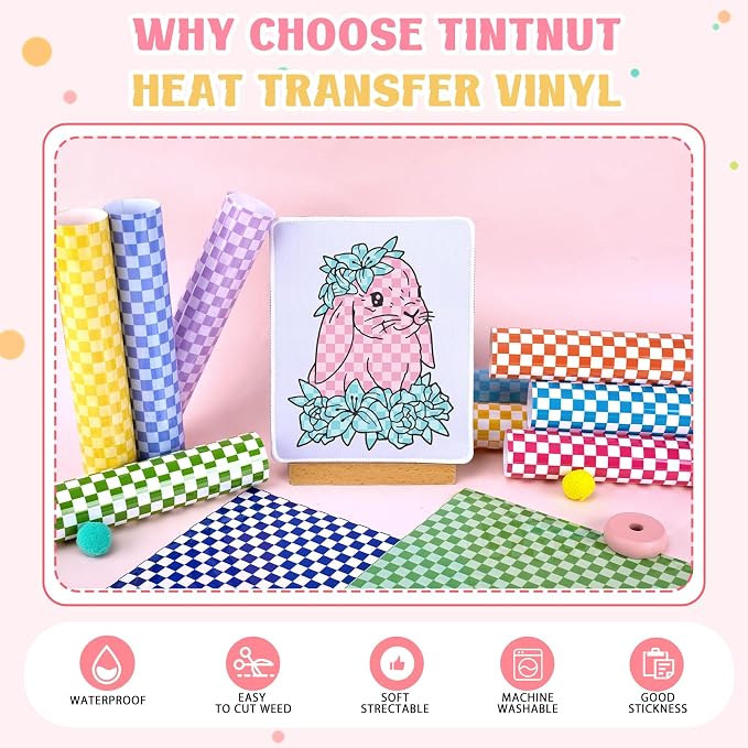 Tintnut Watercolor Checkerboard Heat Transfer Vinyl, Checker pattern PU HTV - Image 3