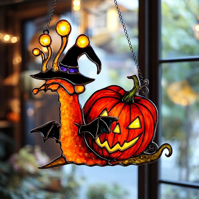 Witch Snail & Pumpkin Acrylic Suncatcher by Unknown