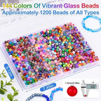 XSEINO About 144 Colors 1200PCS 6mm Glass Beads Bracelet Making Set, Colored - Image 3