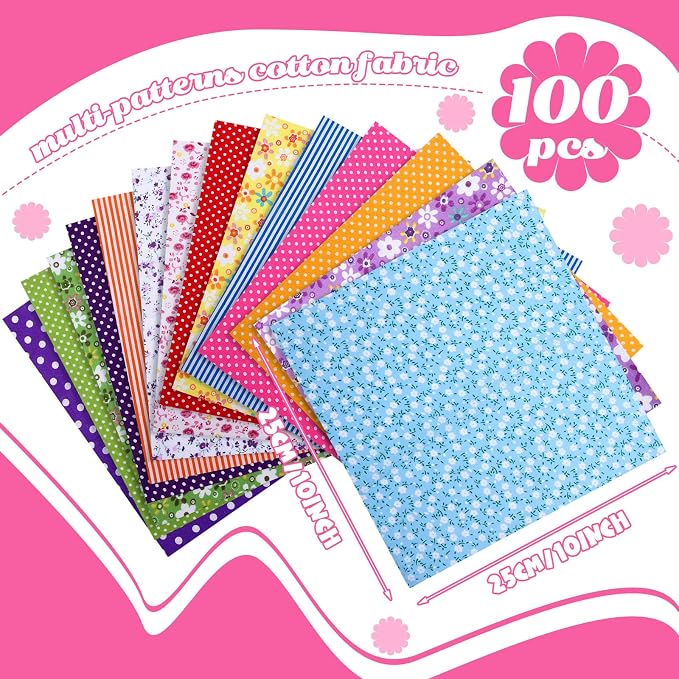 Tudomro 100 Pcs 10'' x 10'' Cotton Fabric Squares - Image 2