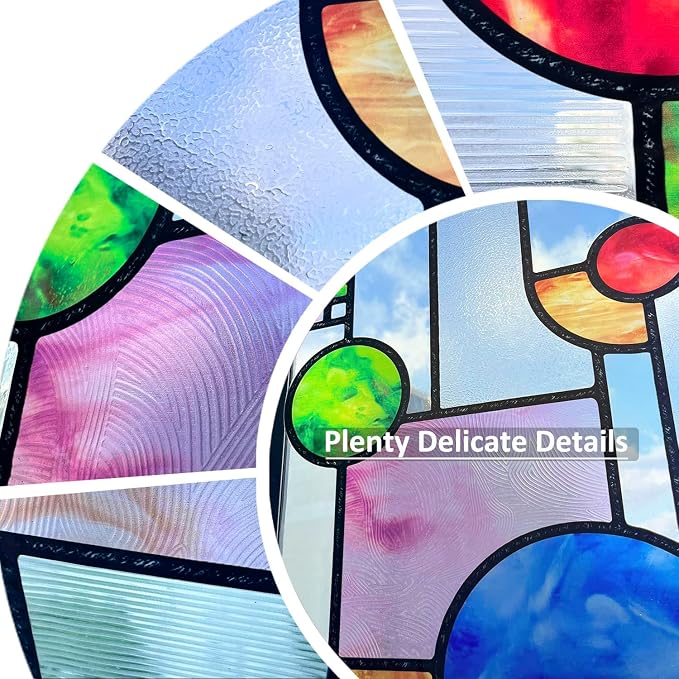 Original Hand Drawn Faux Stained Glass Window Film, Double-Sided Texture Static - Image 2